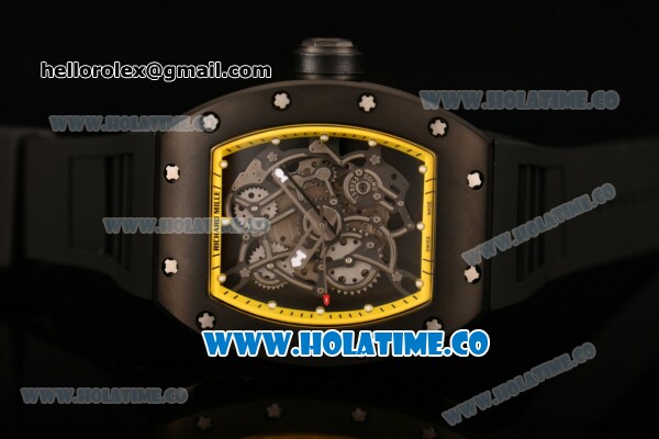 Richard Mille RM 055 Bubba Watson Tourbillon Manual Winding PVD Case with Skeleton Dial Black Rubber Strap and Yellow Inner Bezel - Click Image to Close